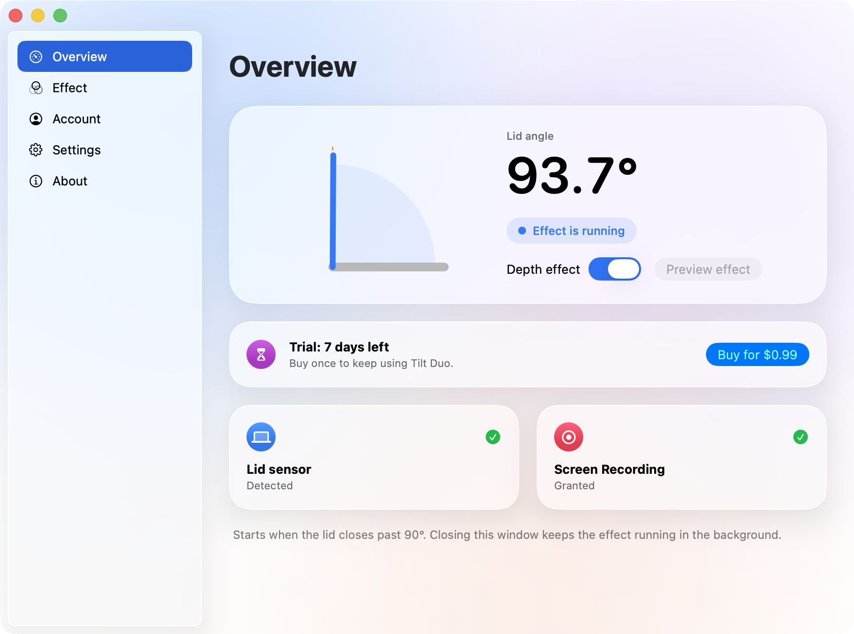 The Tilt Duo overview window